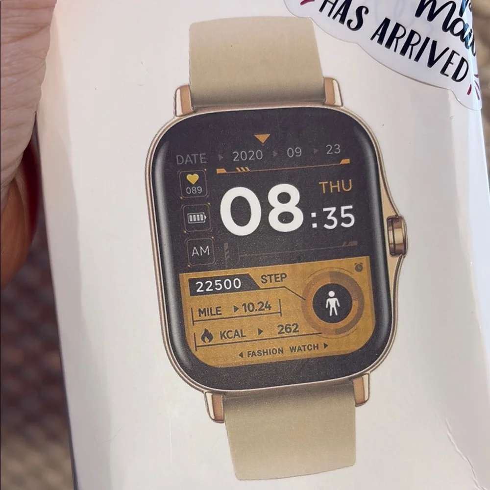 Gold Smartwatch with Beige Strap
